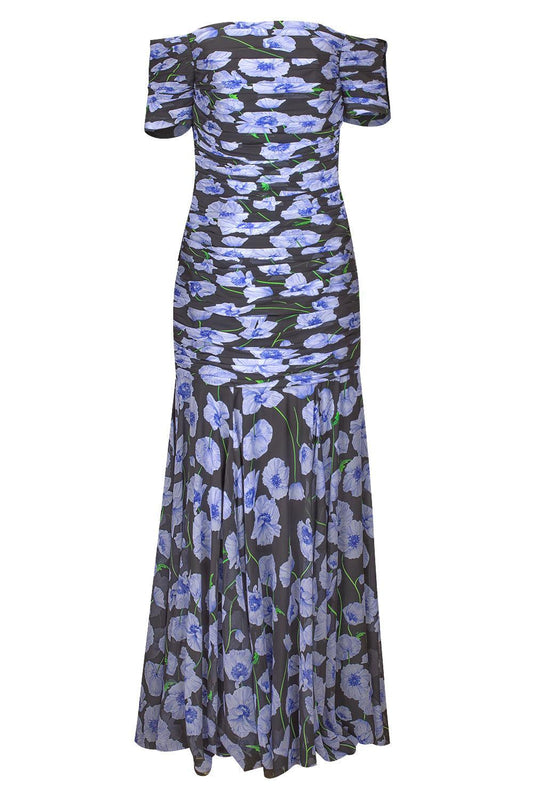 Off The Shoulder Gathered Gown-BLKMULTI-4-CLOTHINGDRESSGOWN-CAROLINA HERRERA