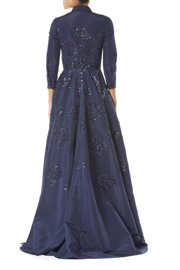 CAROLINA HERRERA-Embroidered Belted Trench Gown-SAPPHIRE