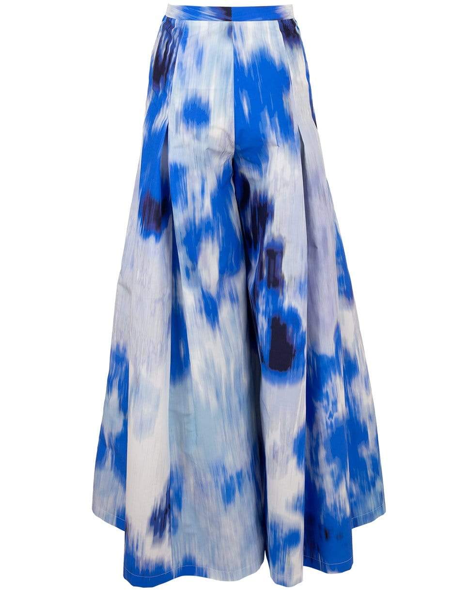 CAROLINA HERRERA-White and Blue Tie Dye Wide Leg Pleated Palazzo Pant-
