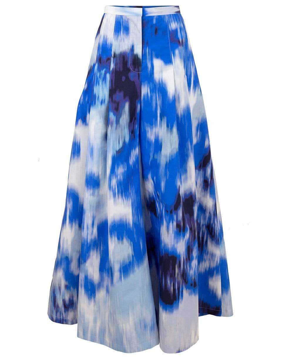 CAROLINA HERRERA-White and Blue Tie Dye Wide Leg Pleated Palazzo Pant-