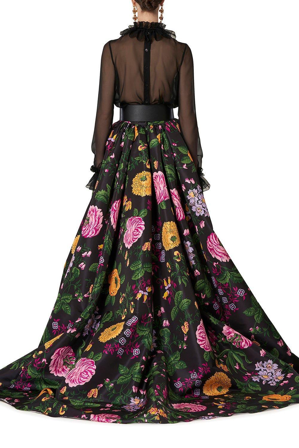 CAROLINA HERRERA-Full Floral Skirt-BLKMULTI