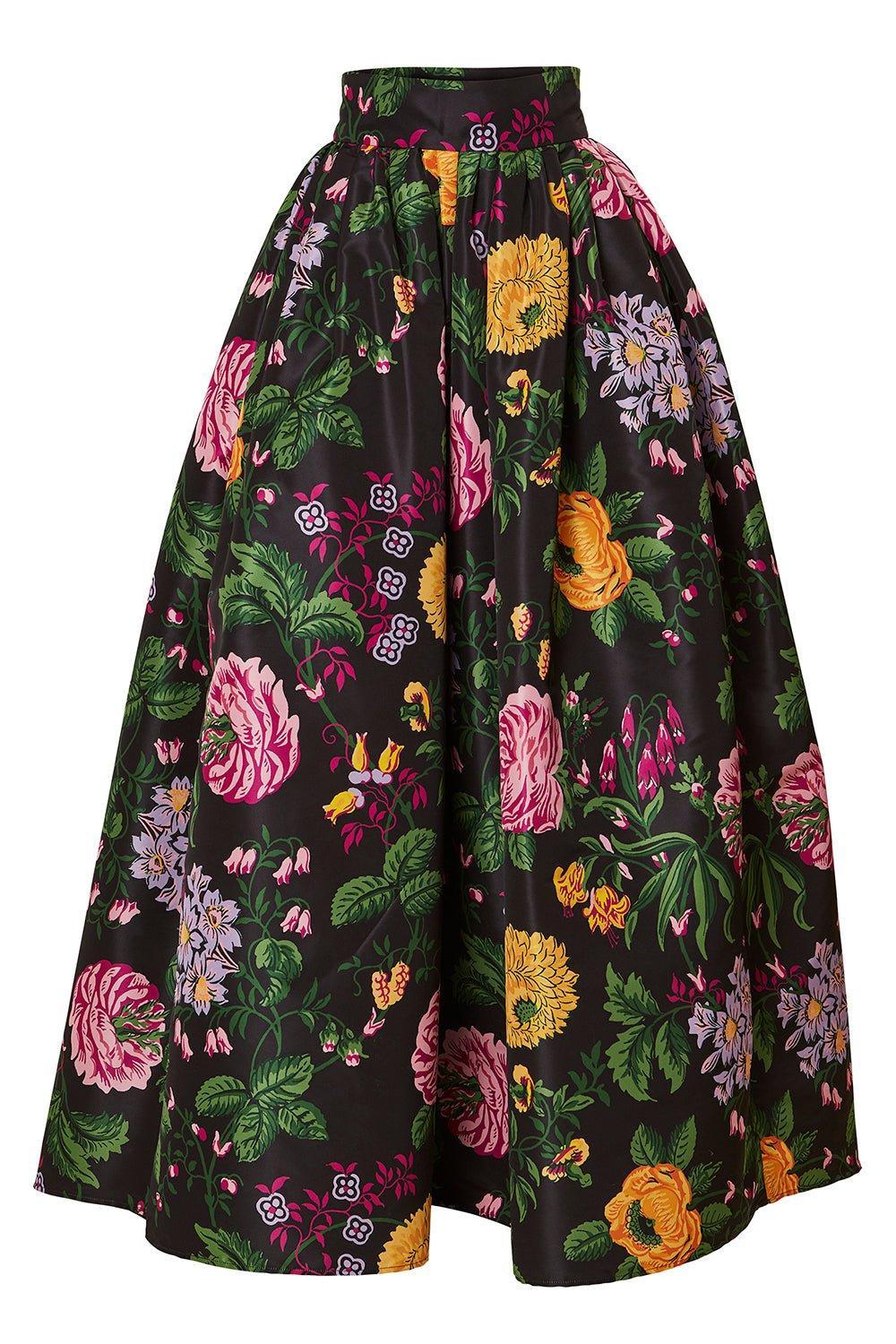 CAROLINA HERRERA-Full Floral Skirt-BLKMULTI
