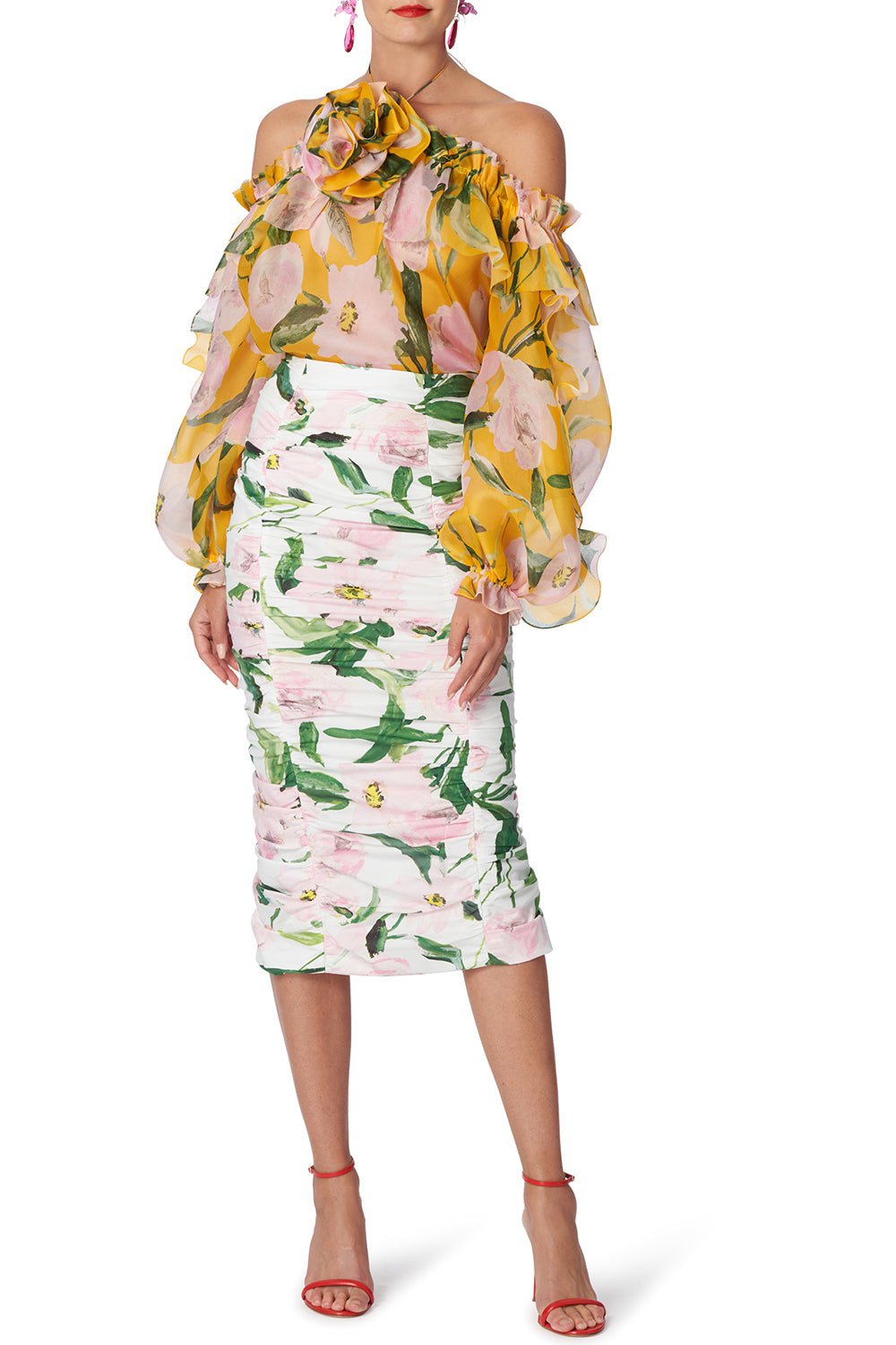 CAROLINA HERRERA-Ruched Midi Pencil Skirt-