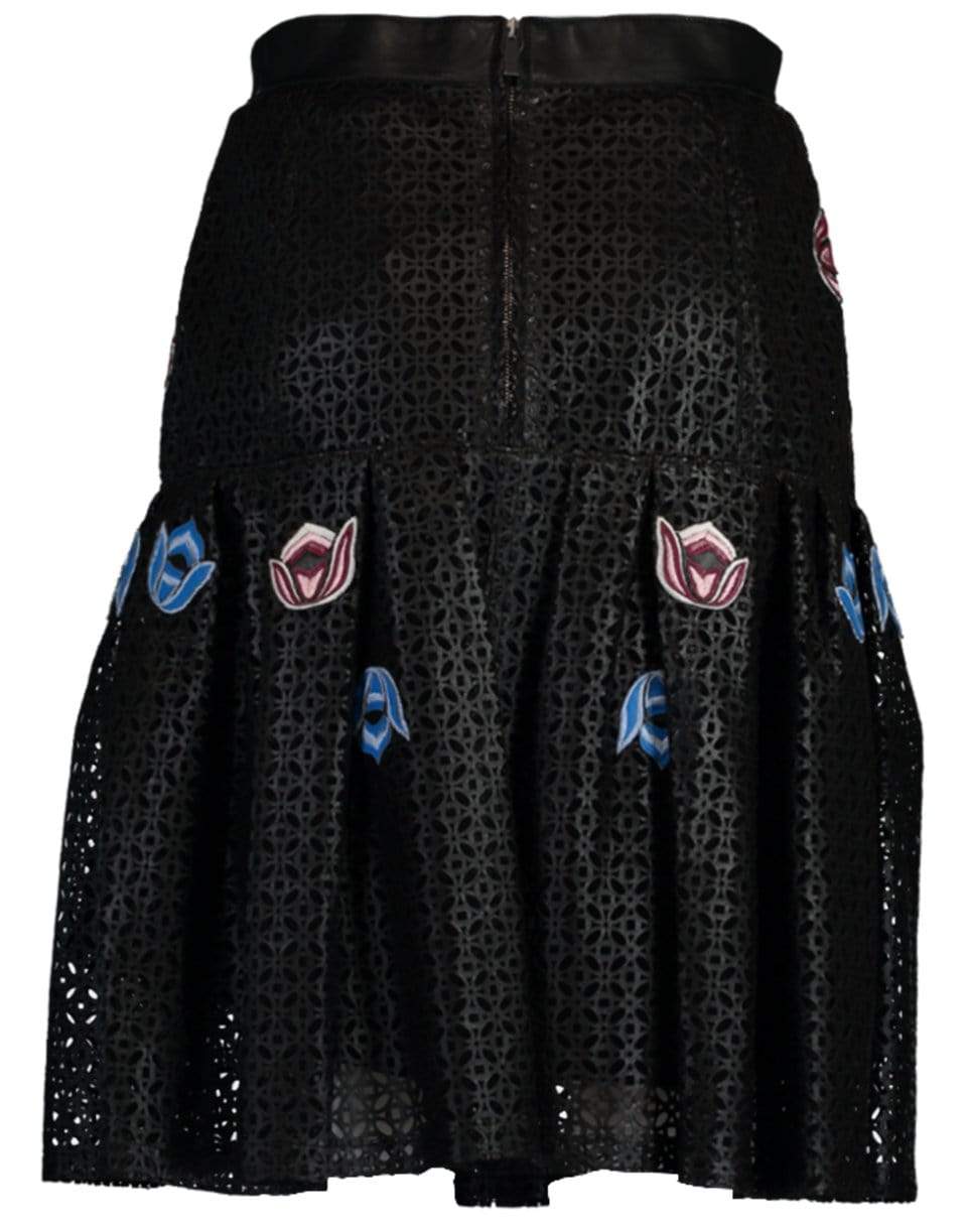 CAROLINA HERRERA-Embroidered Laser Cut Leather Skirt-BLACK