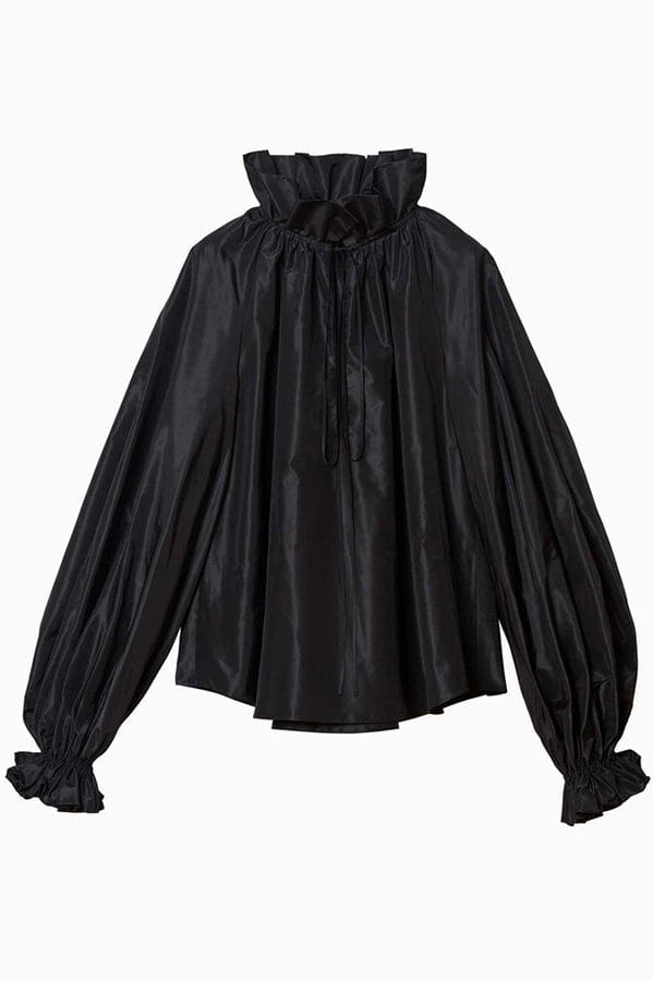 CAROLINA HERRERA-Collared Ruffle Blouse-BLACK