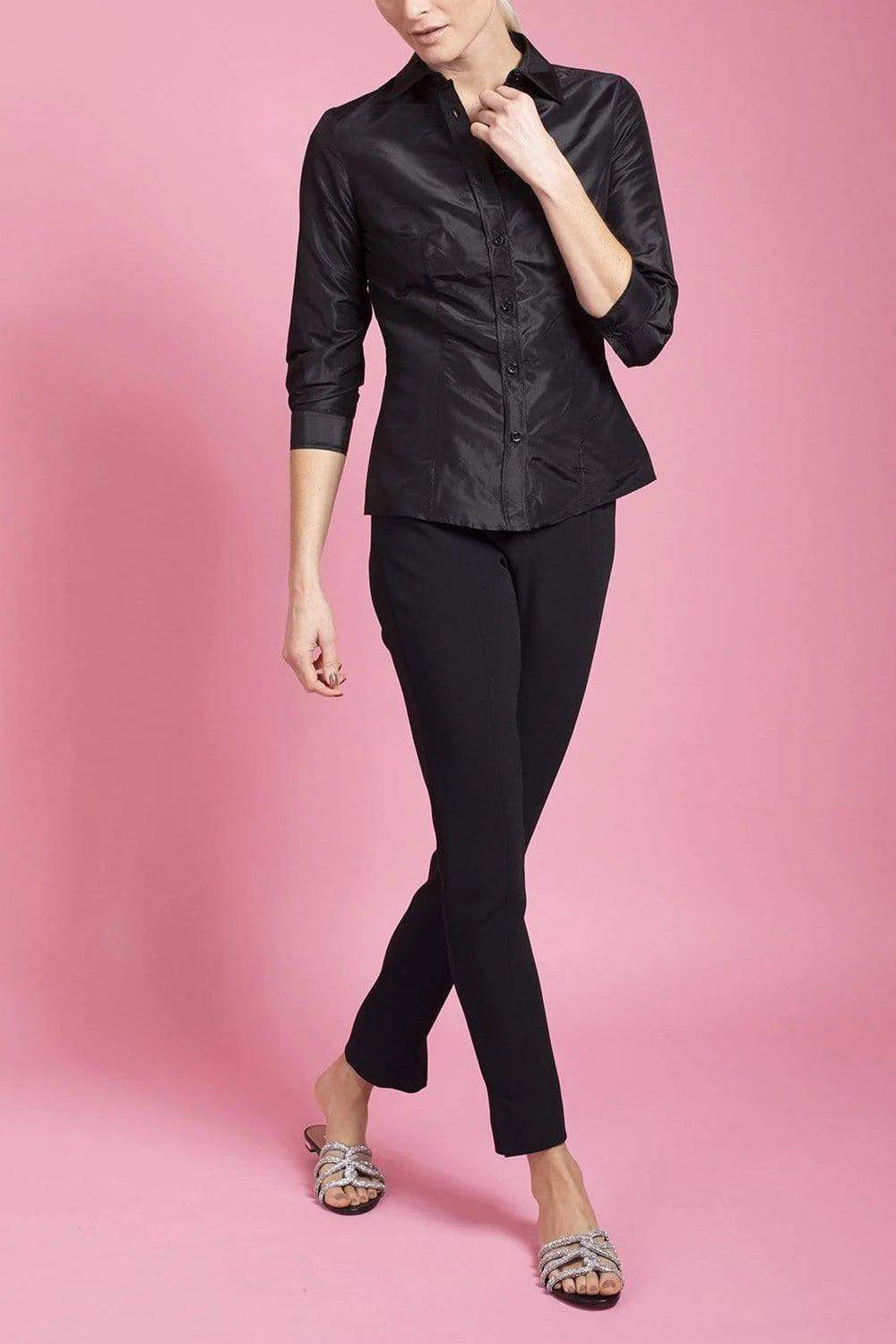 CAROLINA HERRERA-Silk Taffeta Collared Shirt - Black-