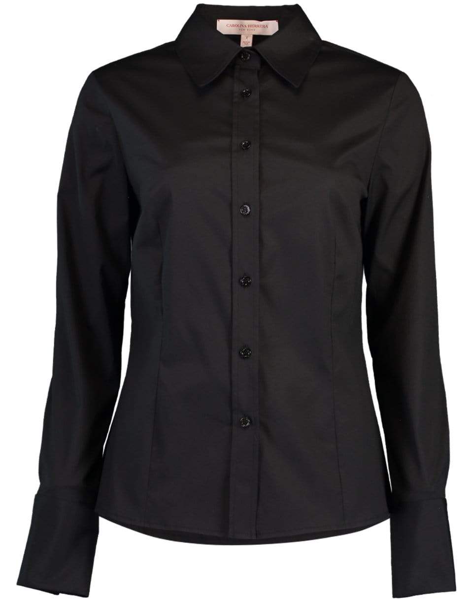 CAROLINA HERRERA-Black Long Sleeve Button Down Shirt-