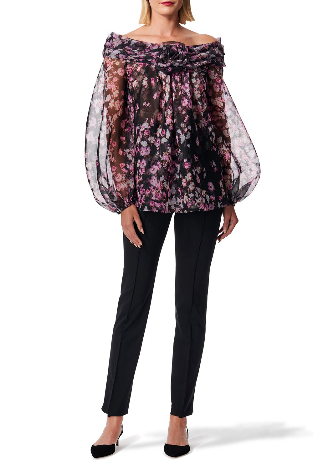 CAROLINA HERRERA-Long Sleeve Flower Top-
