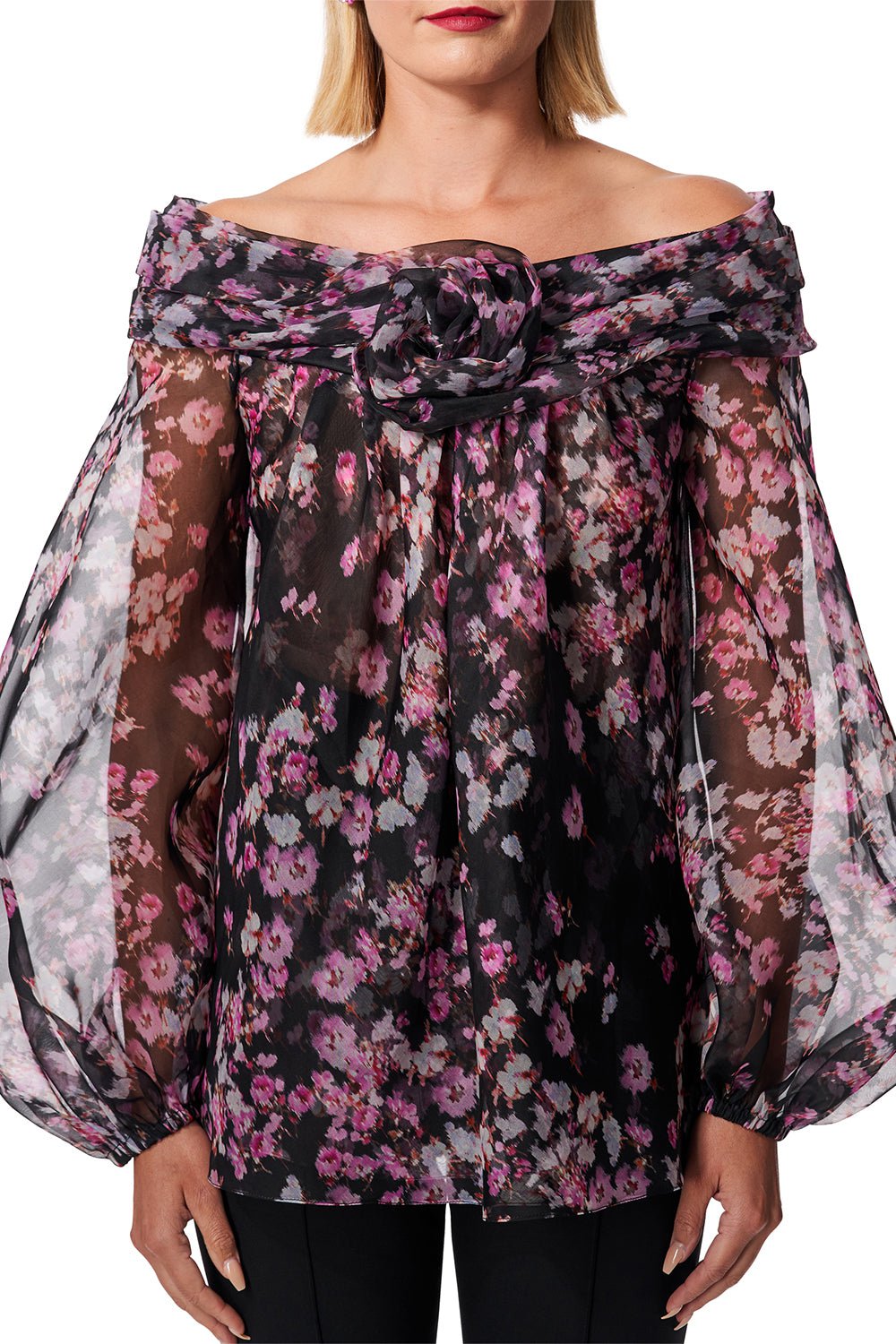 CAROLINA HERRERA-Long Sleeve Flower Top-