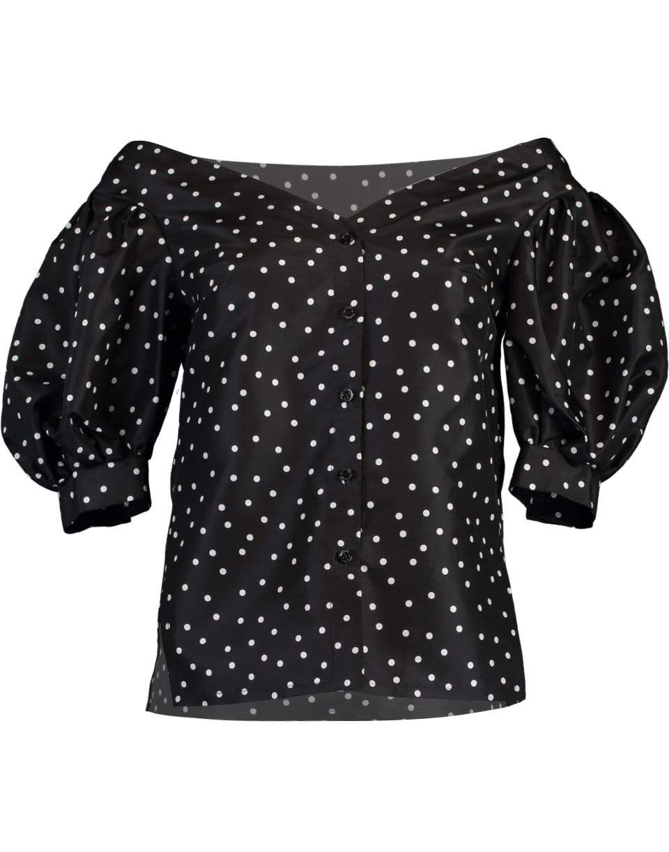 CAROLINA HERRERA-Off Shoulder Puff Sleeve Button Down Top-