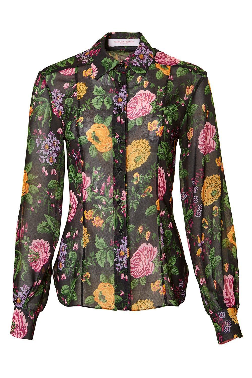 CAROLINA HERRERA-Long Sleeve Floral Shirt-