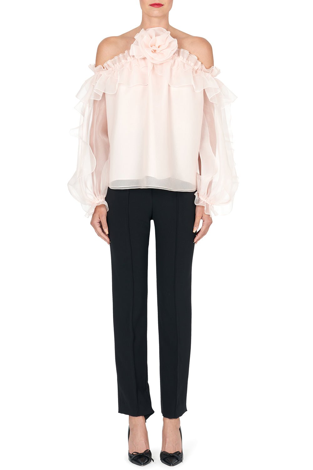 CAROLINA HERRERA-Flower Ruffle Halter Top-