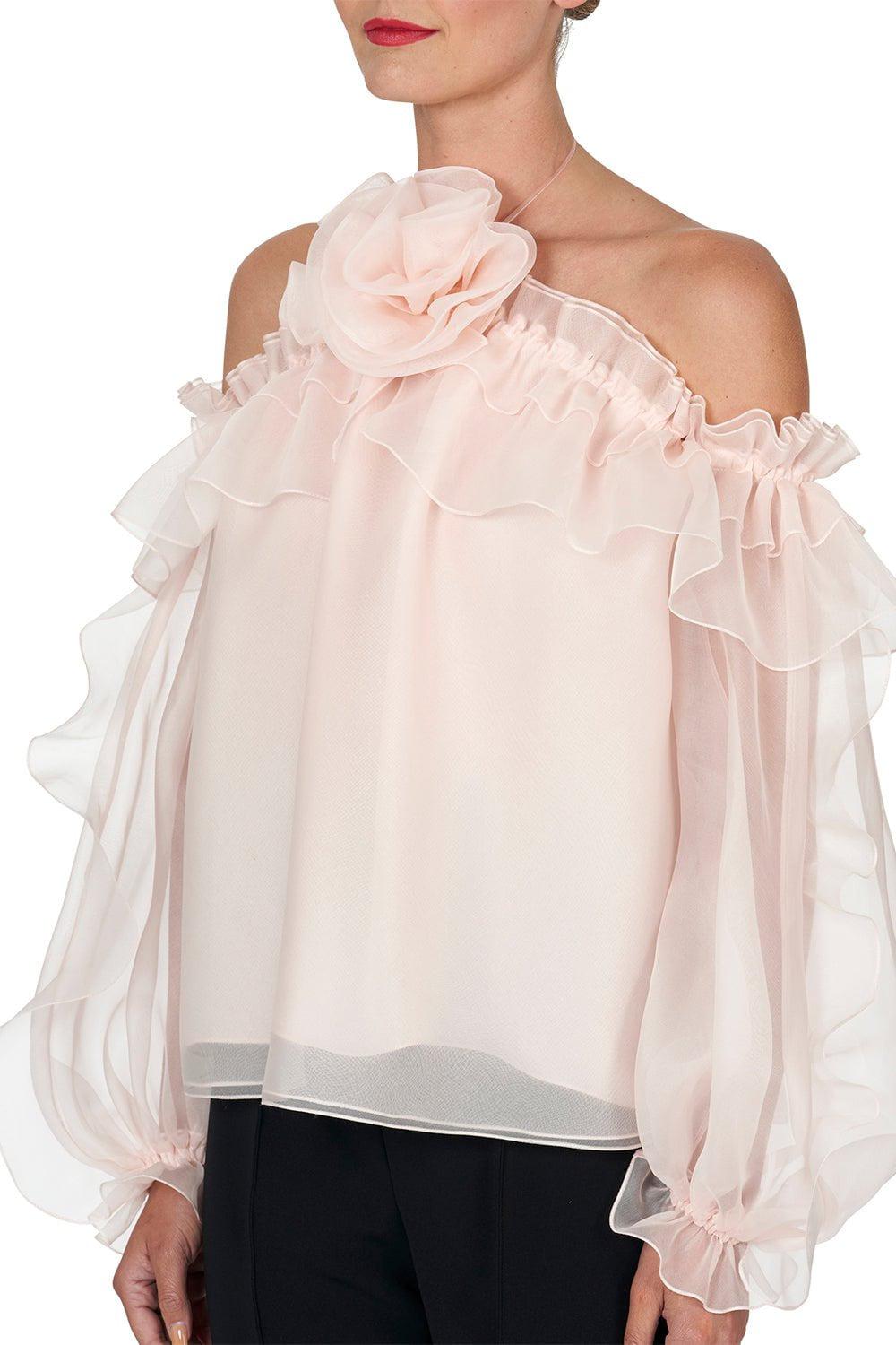 CAROLINA HERRERA-Flower Ruffle Halter Top-