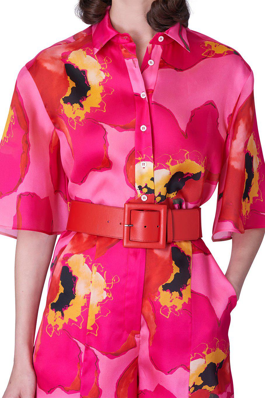 CAROLINA HERRERA-Short Sleeve Collared Button Down Blouse-