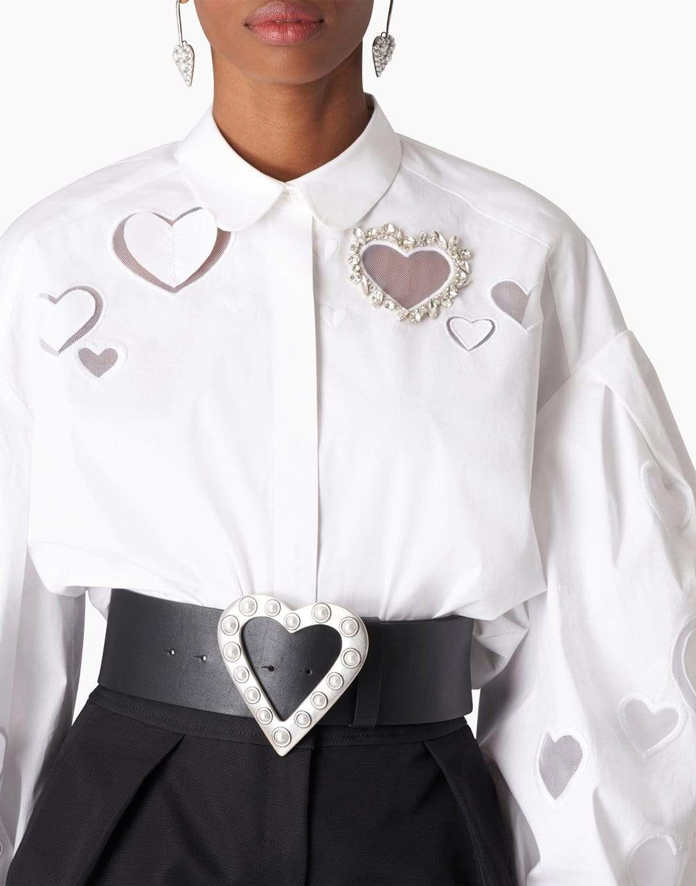 CAROLINA HERRERA-Heart Embroidered Round Collar Blouse-WHITE