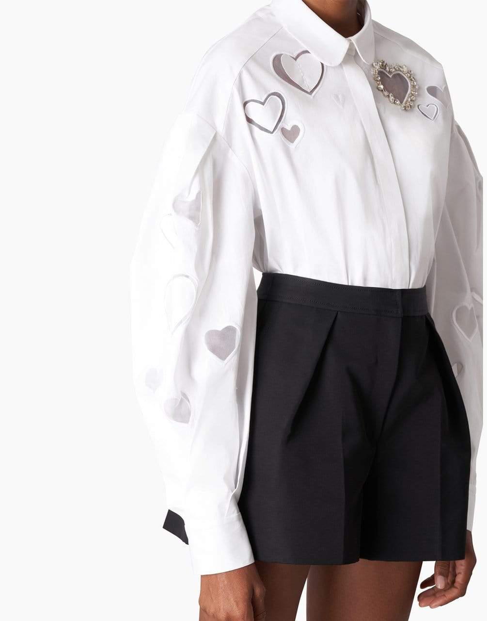 CAROLINA HERRERA-Heart Embroidered Round Collar Blouse-WHITE