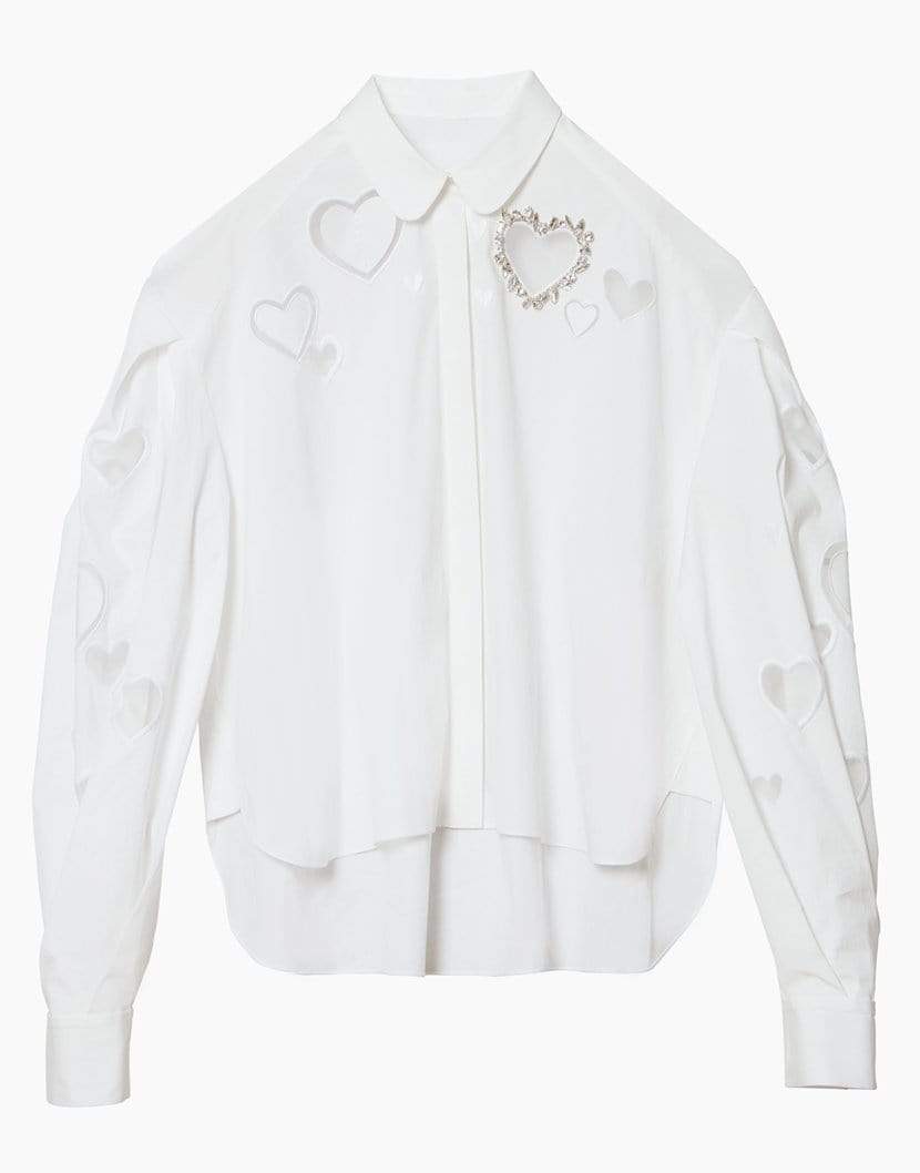 CAROLINA HERRERA-Heart Embroidered Round Collar Blouse-WHITE