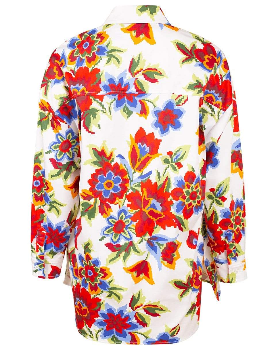 CAROLINA HERRERA-Pixel Floral Print Drop Shoulder Shirt-