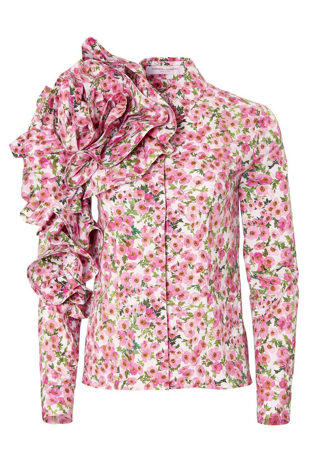 CAROLINA HERRERA-Dramatic Rosette Button Down Top-WHTMULTI