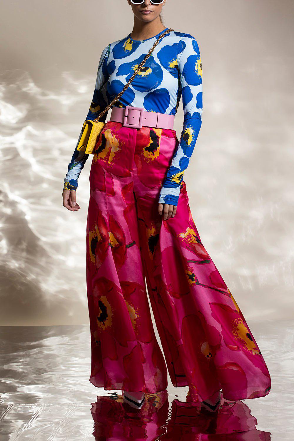 CAROLINA HERRERA-Long Sleeve Printed Crewneck Top-
