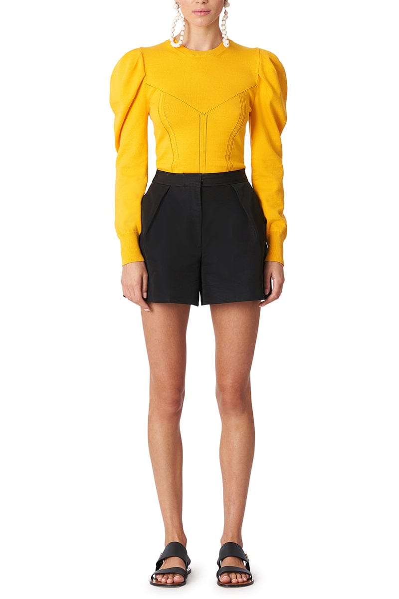 CAROLINA HERRERA-Puff Sleeve Corset Knit Top - Taxicab-