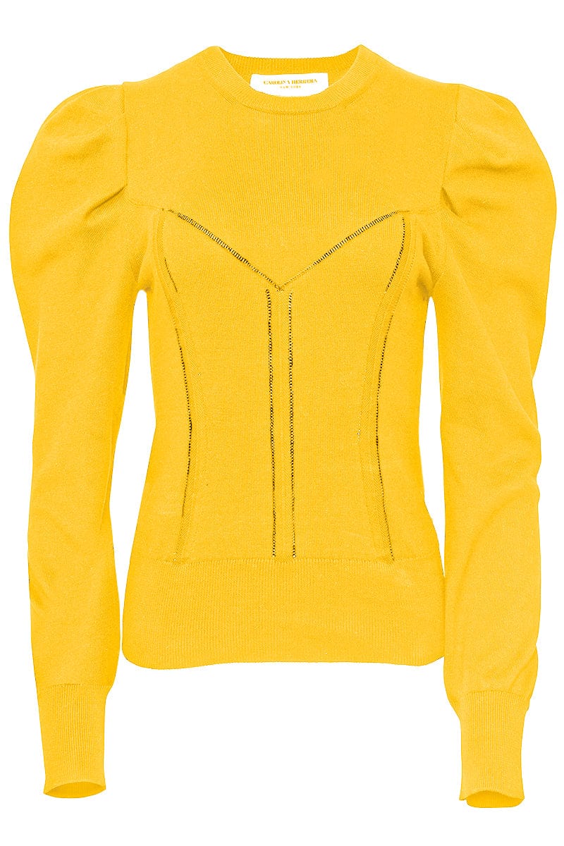 CAROLINA HERRERA-Puff Sleeve Corset Knit Top - Taxicab-
