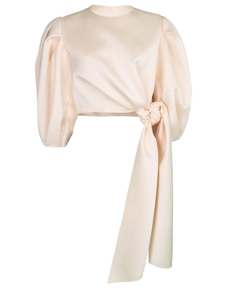 CAROLINA HERRERA-Alabaster Knot Sash Puff Sleeve Top-