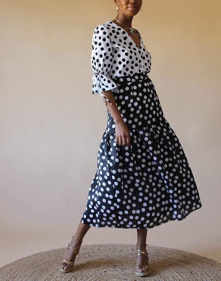 CAROLINA HERRERA-Ruffle Sleeve Dot Print Blouse-