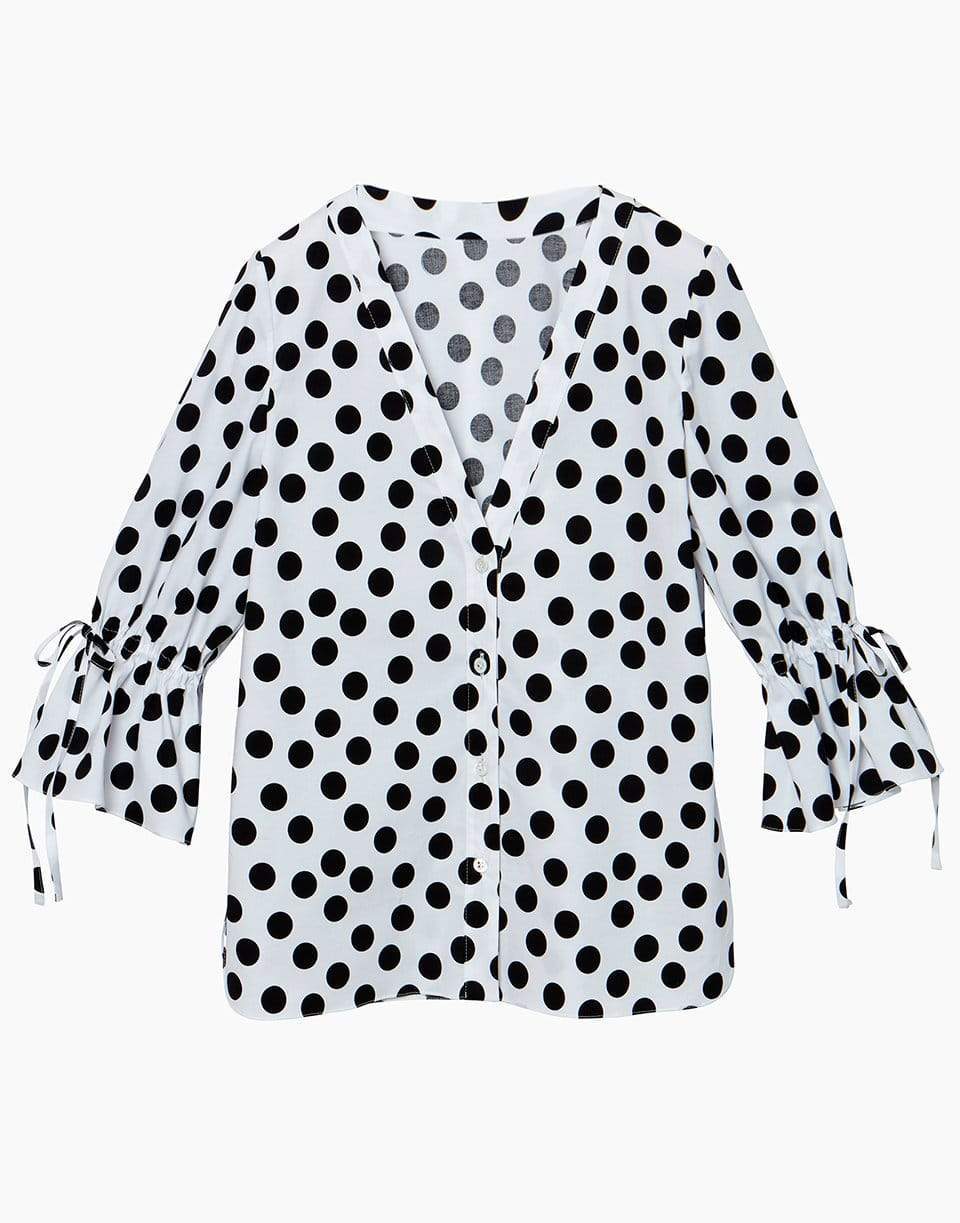 CAROLINA HERRERA-Ruffle Sleeve Dot Print Blouse-
