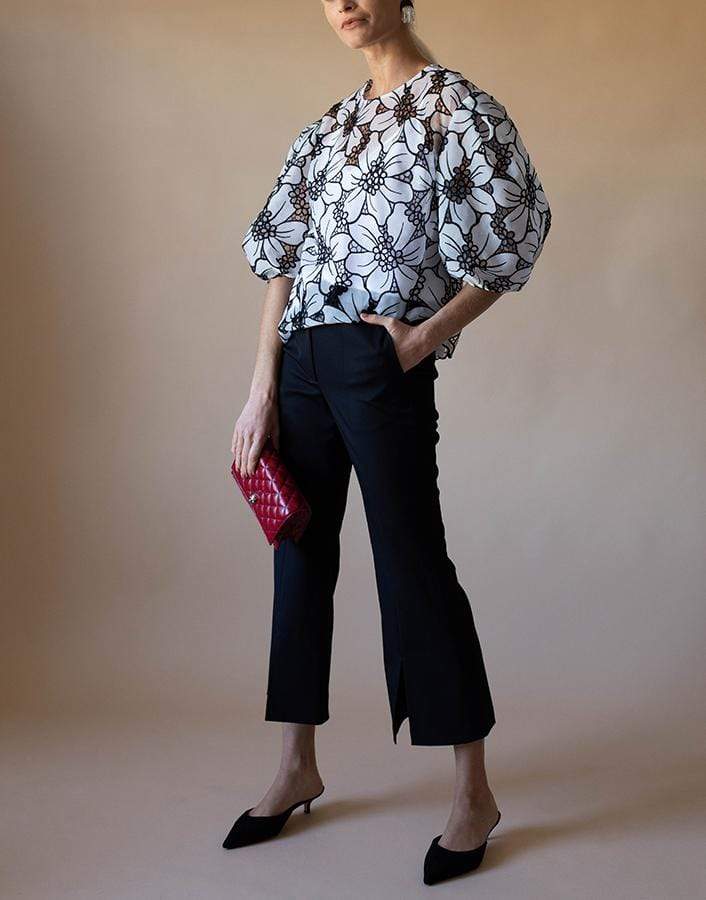 CAROLINA HERRERA-Floral Print Puff Sleeve Top-