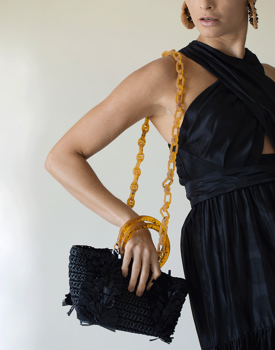 CAROLINA SANTO DOMINGO-Black and Amber Corallina Raffia Top Handle Tote-BLK/AMBR