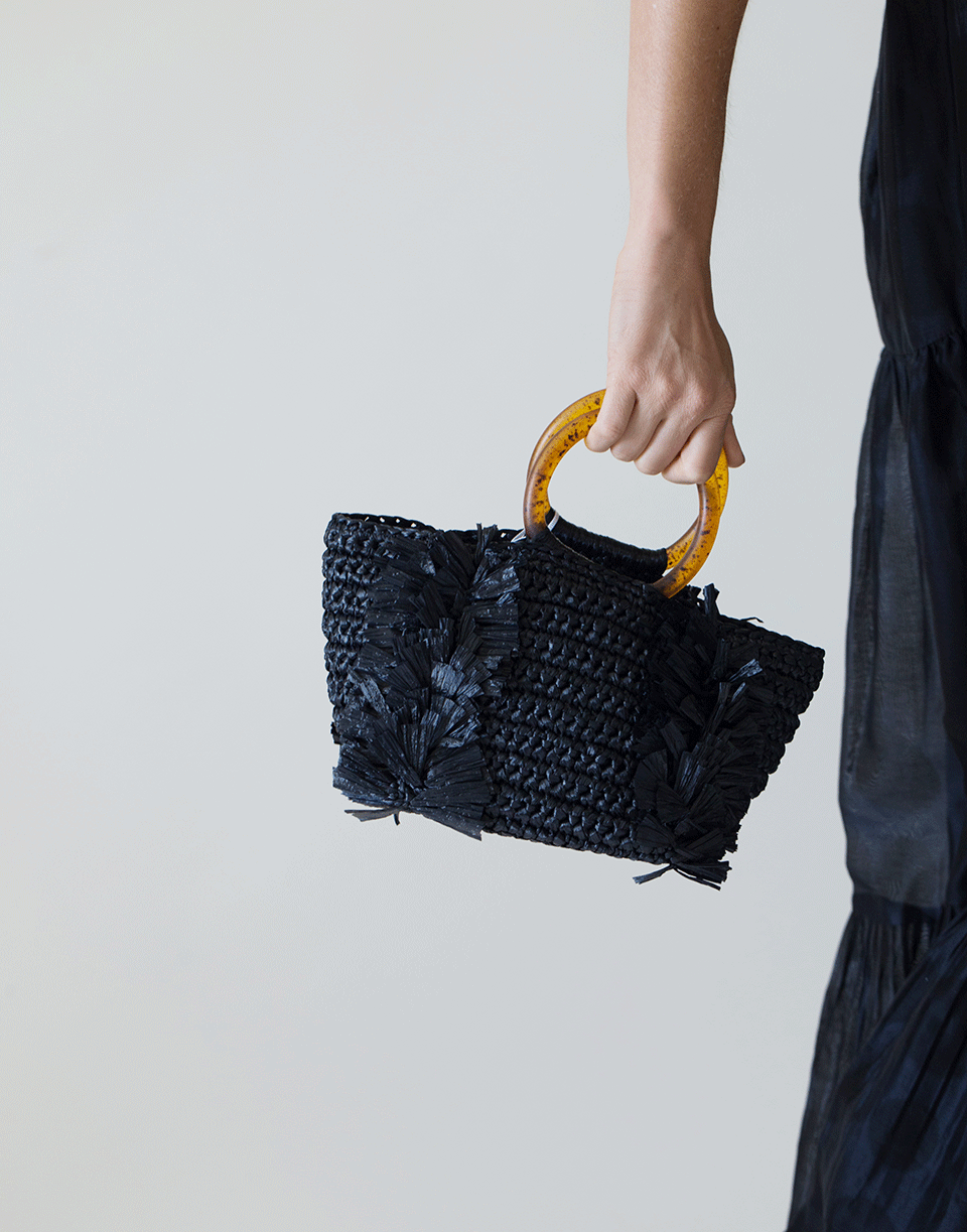 CAROLINA SANTO DOMINGO-Black and Amber Corallina Raffia Top Handle Tote-BLK/AMBR