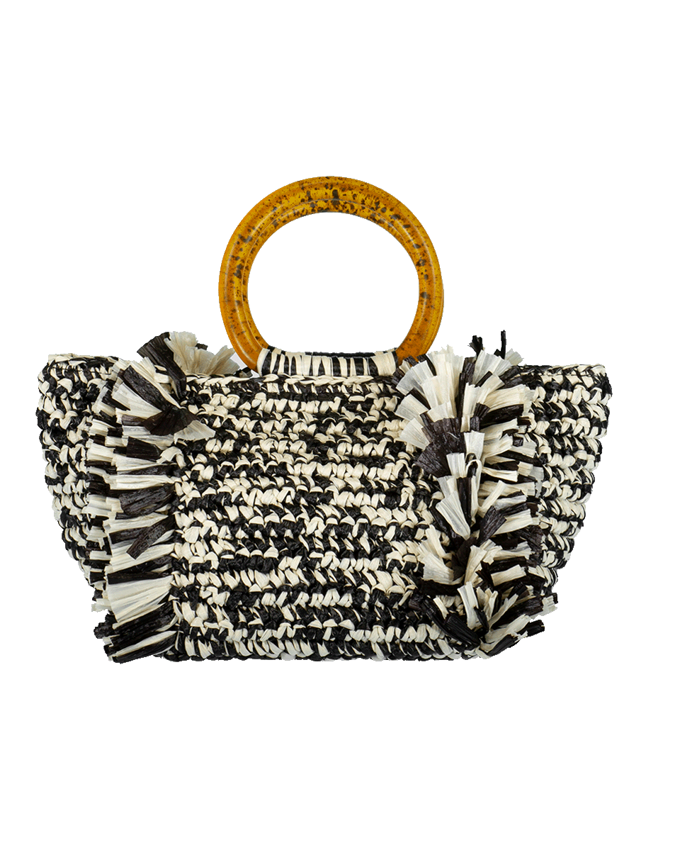 CAROLINA SANTO DOMINGO-Lucite Handle Raffia Tote-BLK/WHT