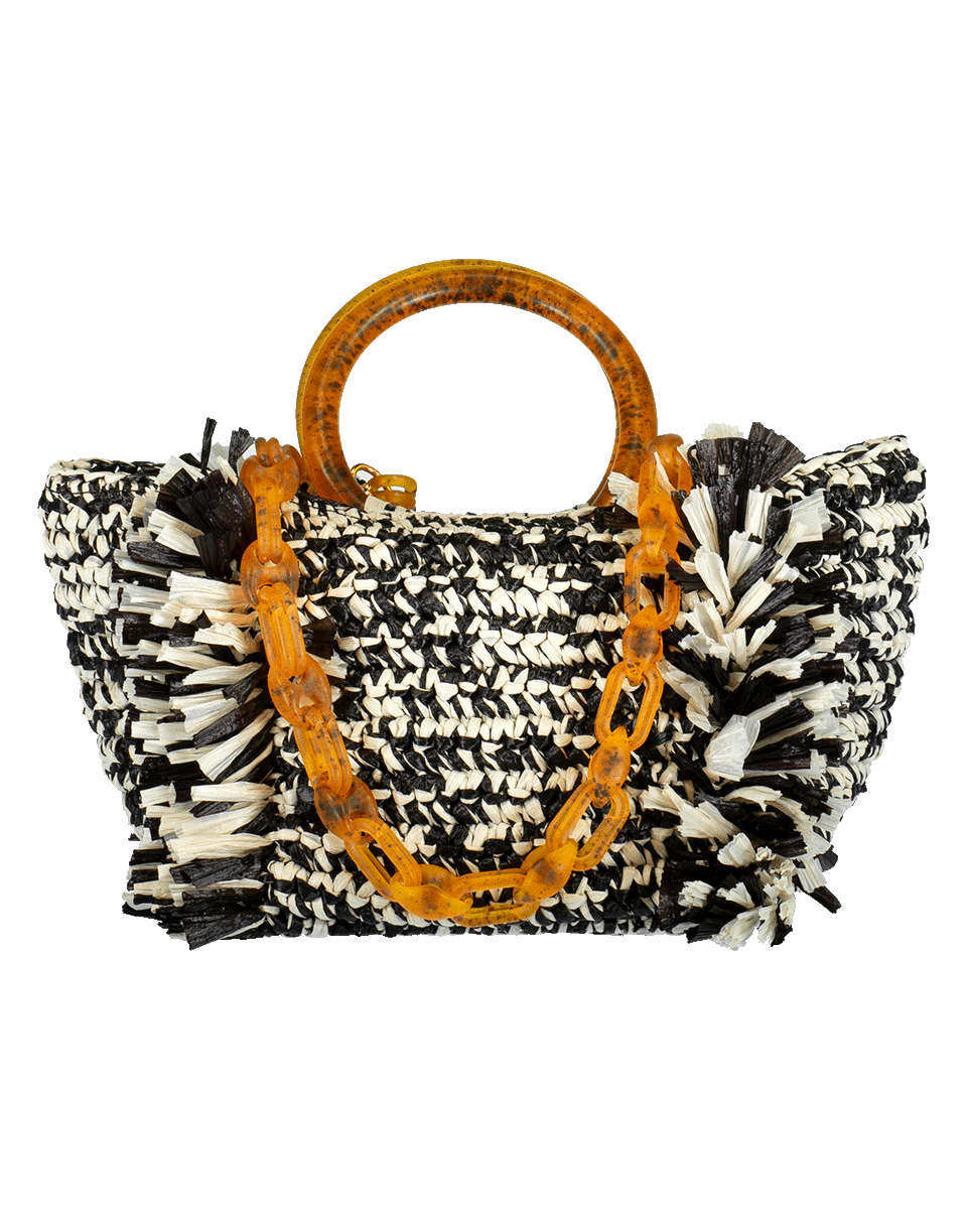 CAROLINA SANTO DOMINGO-Lucite Handle Raffia Tote-BLK/WHT