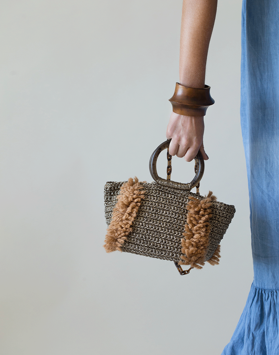 CAROLINA SANTO DOMINGO-Corallina Top Handle Crochet Tote-GLD/TORT