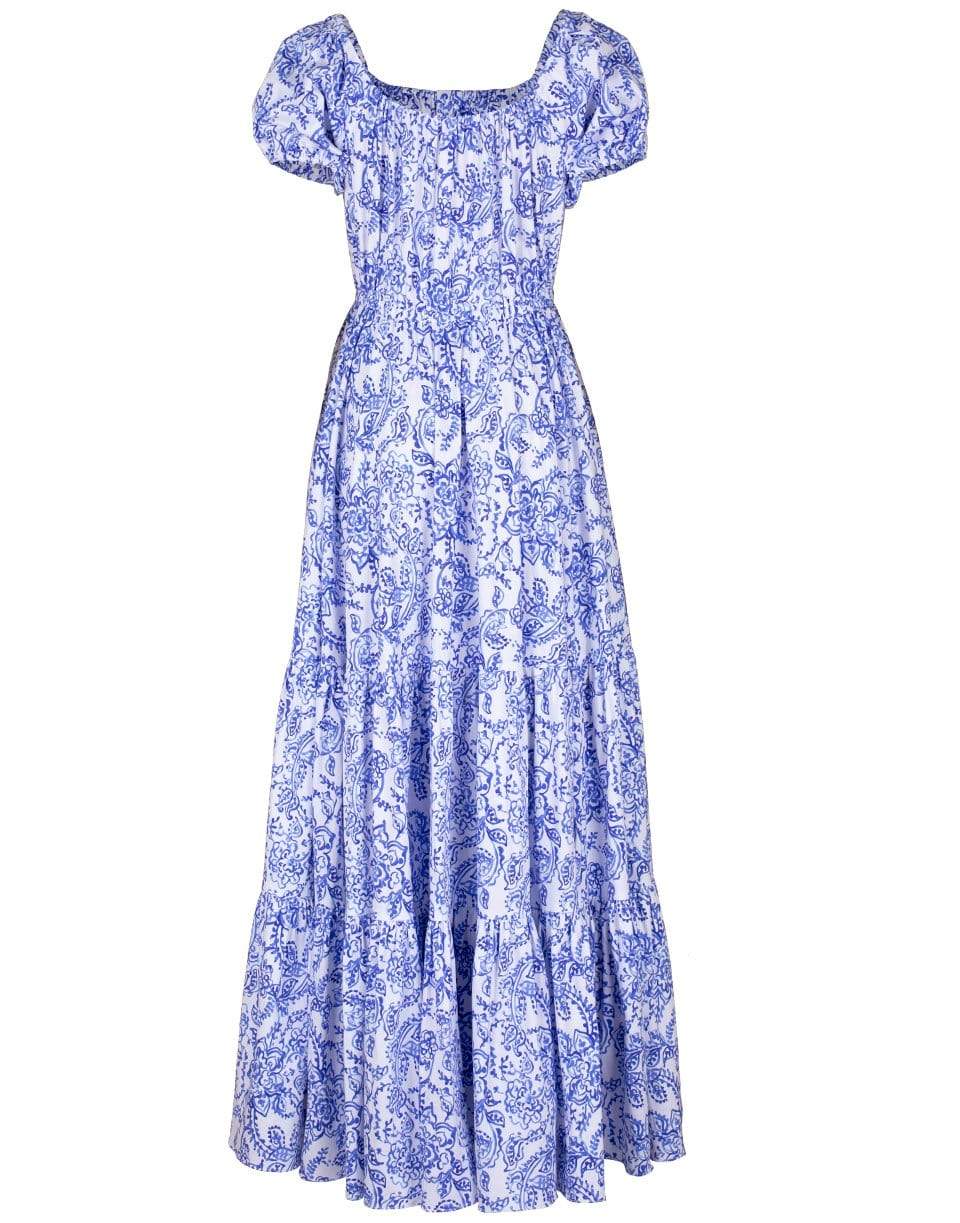 CAROLINE CONSTAS-Blue Garden Toile Bardot Maxi Dress-