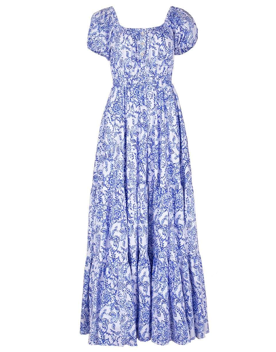 CAROLINE CONSTAS-Blue Garden Toile Bardot Maxi Dress-