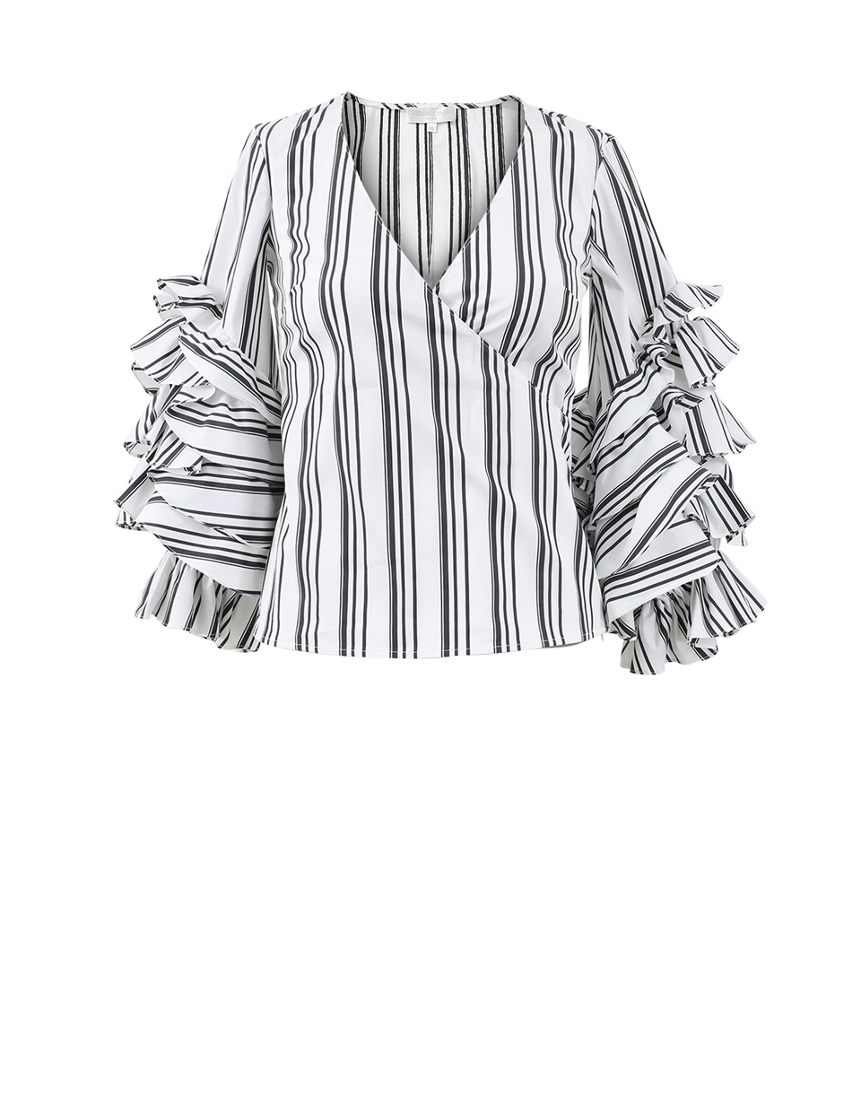 CAROLINE CONSTAS-Athena Striped Wrap Blouse-