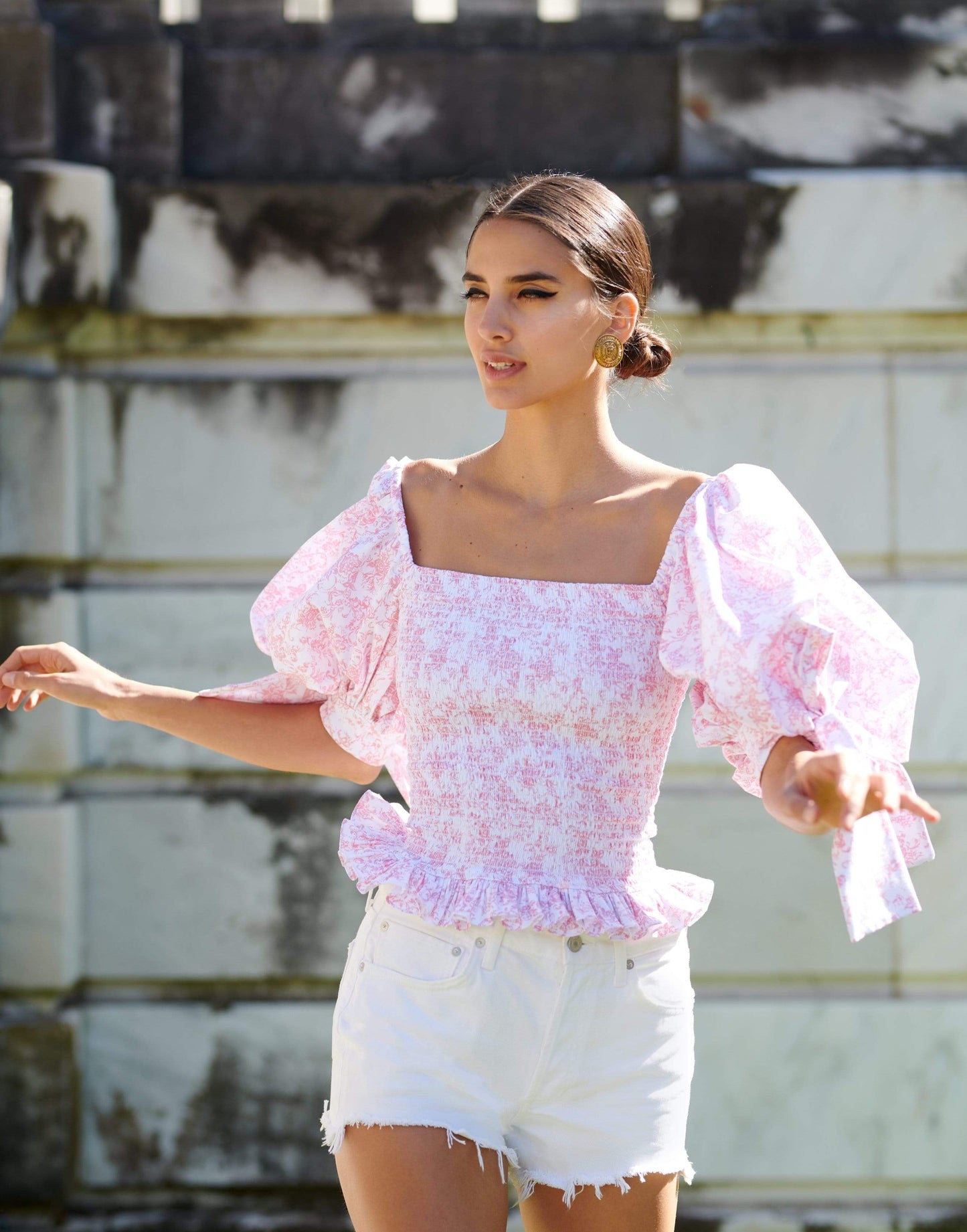 CAROLINE CONSTAS-Blush Classic Toile Parker Top-