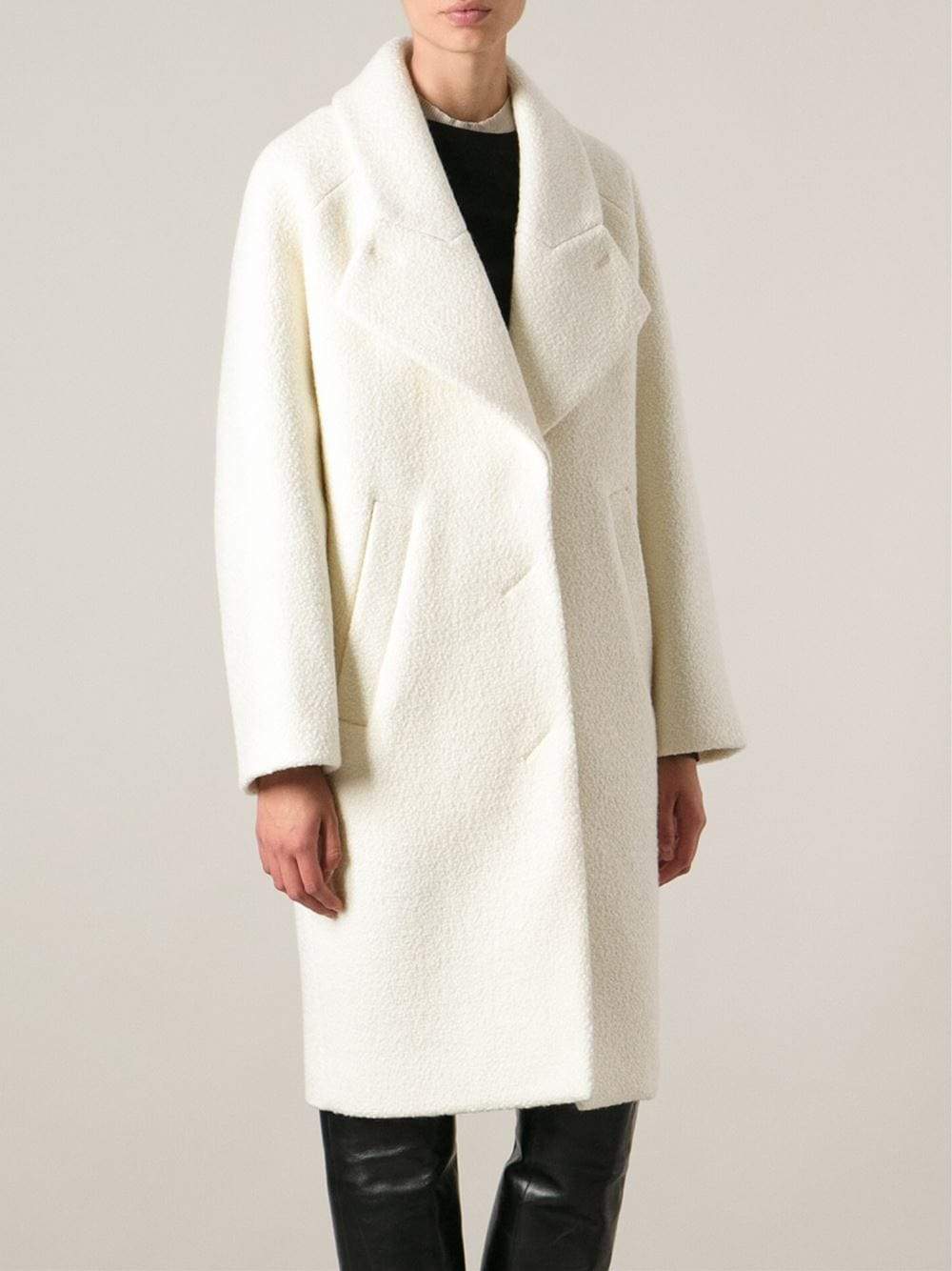 CARVEN-Curly Wool Oversized Coat-ECRU