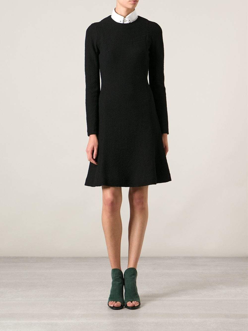 CARVEN-Seersucker Flare Dress-