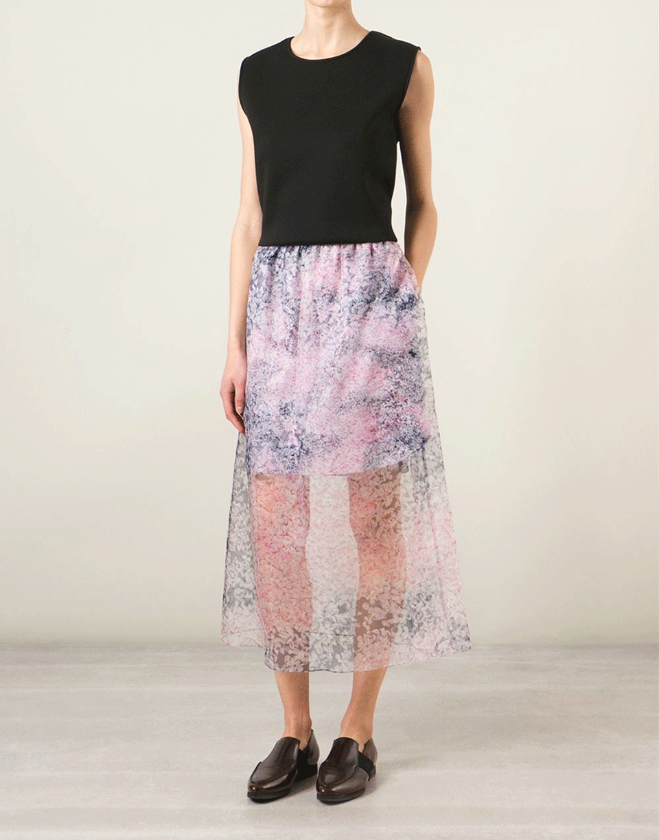 CARVEN-Organza Floral Print Skirt-