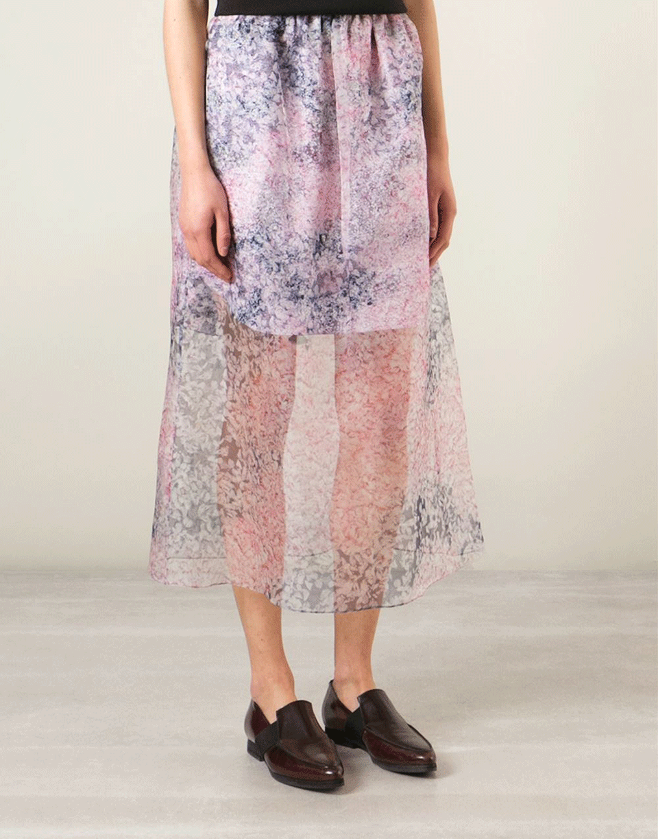 CARVEN-Organza Floral Print Skirt-