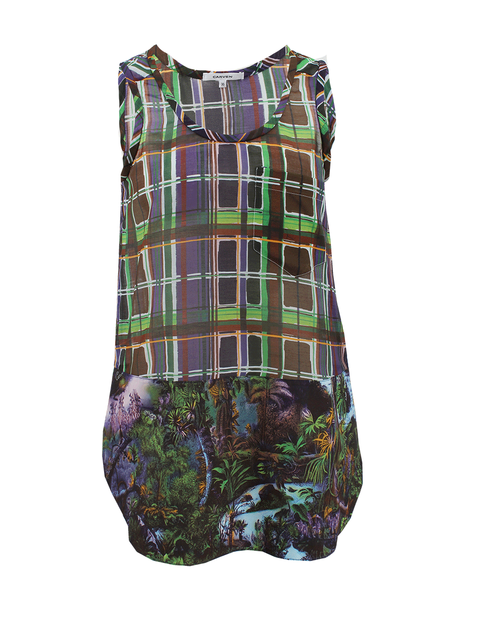 CARVEN-Scoop Neck Mix Print Tank-