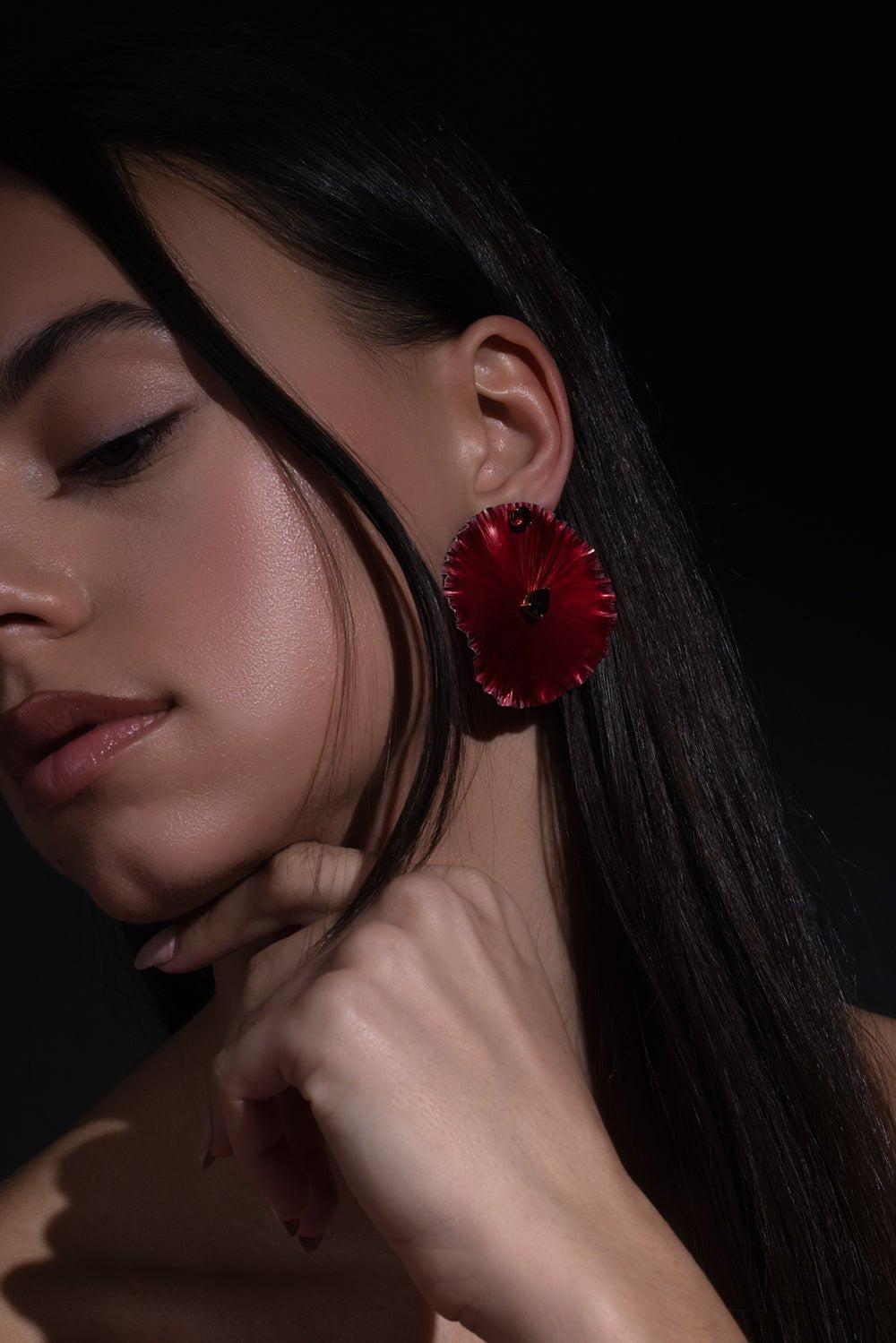 CASA CASTRO-Large Garnet Mother Nature Earrings-YELLOW GOLD