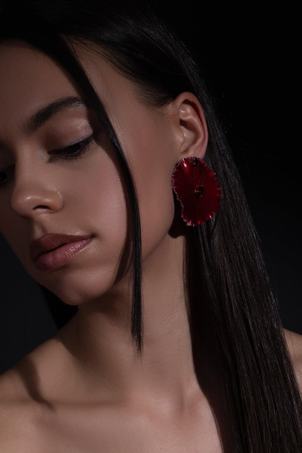 CASA CASTRO-Large Garnet Mother Nature Earrings-YELLOW GOLD