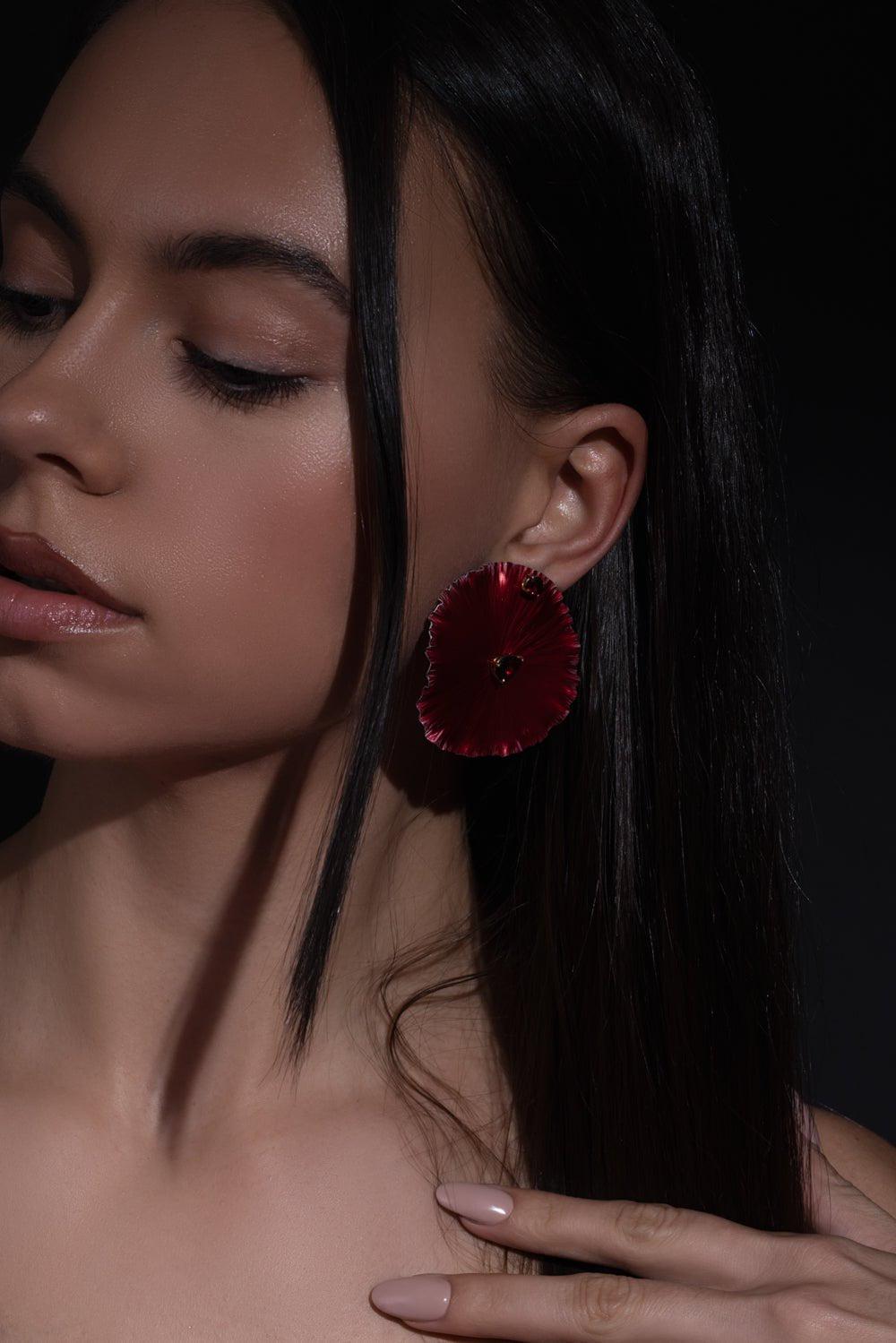 CASA CASTRO-Large Garnet Mother Nature Earrings-YELLOW GOLD