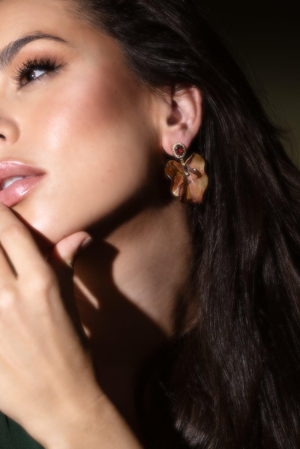 CASA CASTRO-Pink Tourmaline Jasper Mother Nature Earrings-YELLOW GOLD