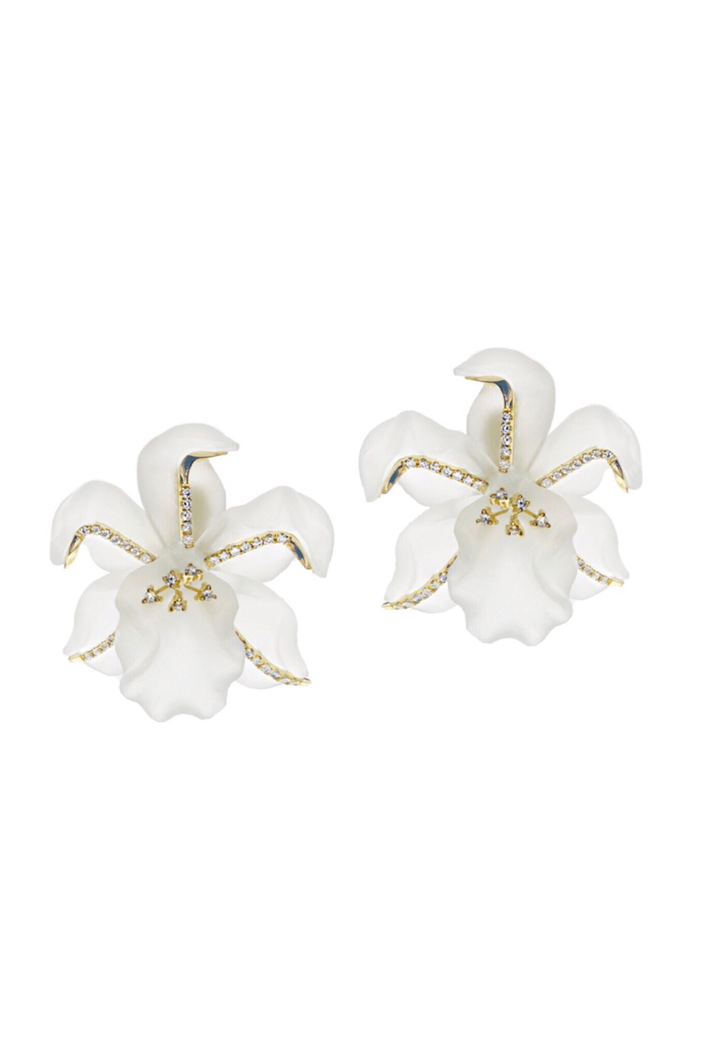 CASA CASTRO-Rock Crystal Flower Earrings-YELLOW GOLD