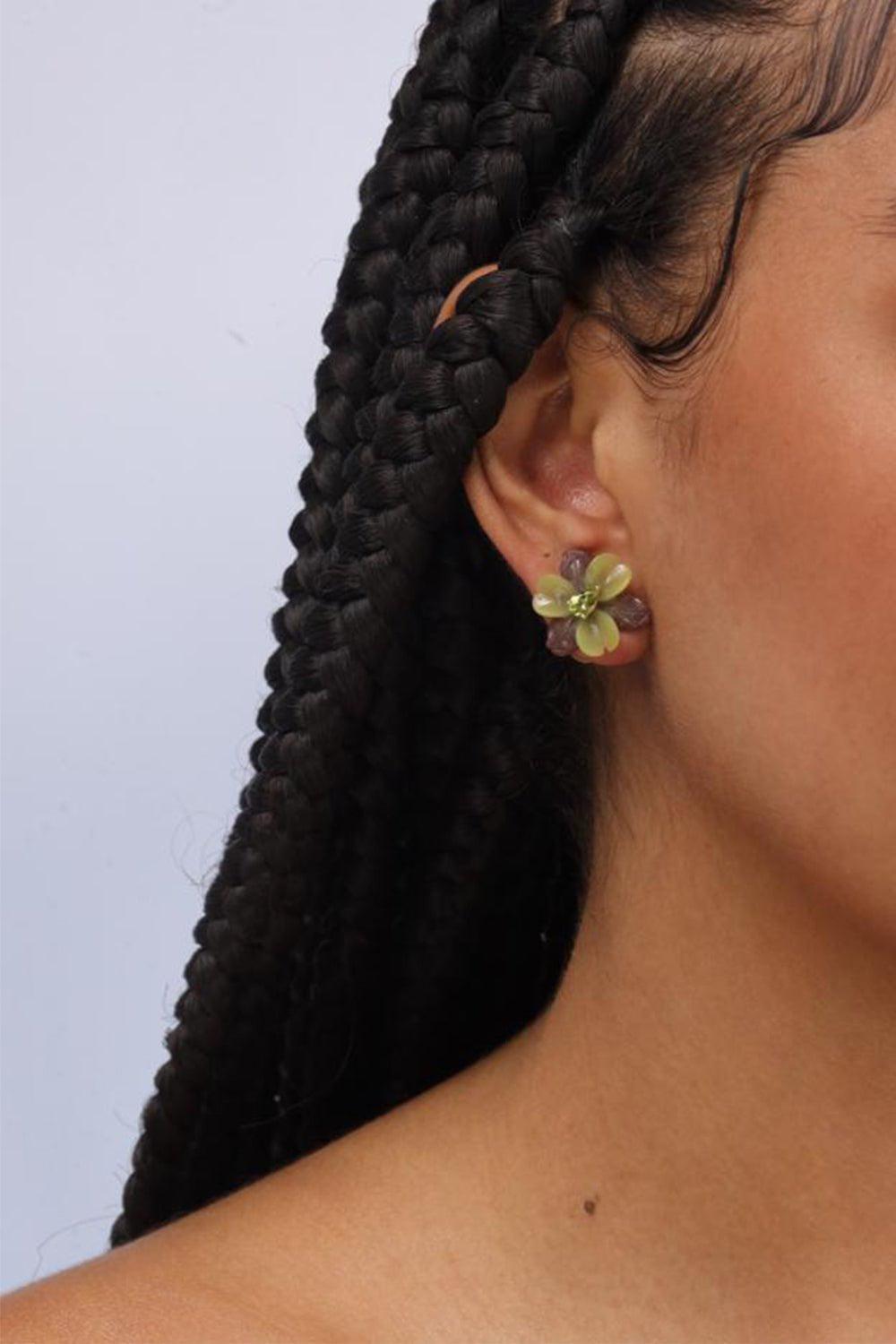 CASA CASTRO-Small Aventurine Mother Nature Earrings-YELLOW GOLD